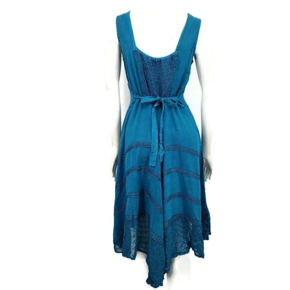 New Mocela Turquoise Corset Dress Size S/M  Embroidered Rayon Full Circle - Picture 3 of 5